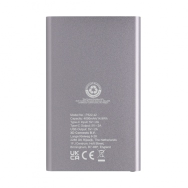Logotrade advertising product image of: RCS recycled plastic/aluminum 4000 mah powerbank with type C