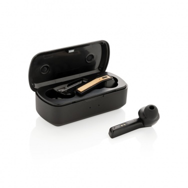 Logo trade promotional gifts image of: Bamboo Free Flow TWS earbuds in case
