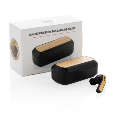 Logo trade business gifts image of: Bamboo Free Flow TWS earbuds in case