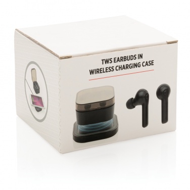 Logo trade business gifts image of: TWS earbuds in wireless charging case