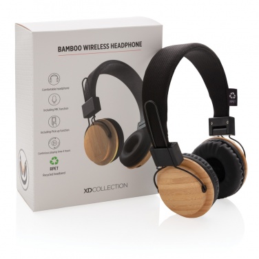 Logo trade promotional products picture of: Bamboo wireless headphone