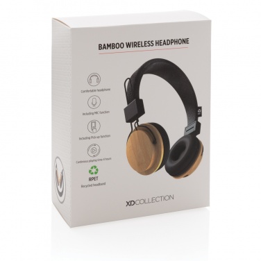 Logo trade promotional product photo of: Bamboo wireless headphone