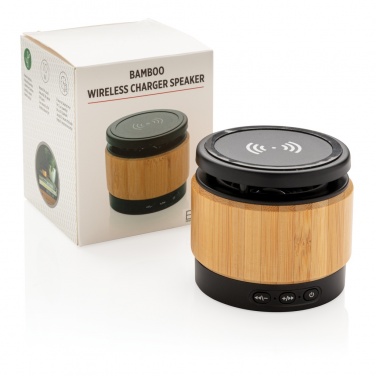 Logotrade business gift image of: Bamboo wireless charger speaker