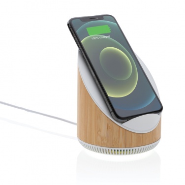 Logo trade promotional items image of: Ovate bamboo 5W speaker with 15W wireless charger