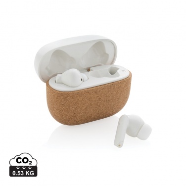 Logo trade promotional gift photo of: Oregon RCS recycled plastic and cork TWS earbuds