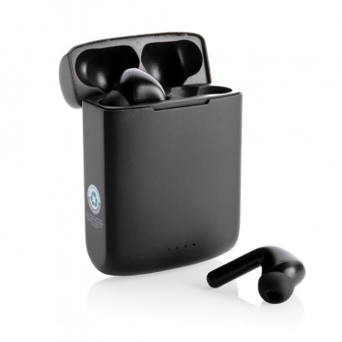 Logo trade promotional gift photo of: Skywave RCS recycled plastic solar earbuds