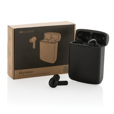 Logo trade business gift photo of: Skywave RCS recycled plastic solar earbuds