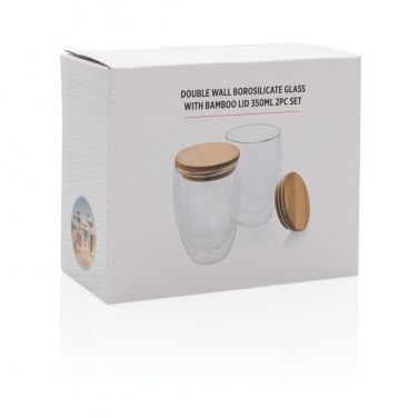 Logotrade advertising products photo of: Double wall borosilicate glass with bamboo lid 350ml 2pc set