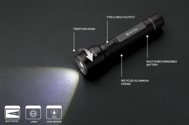 Logo trade promotional items picture of: Gear X RCS recycled aluminum USB-rechargeable torch large