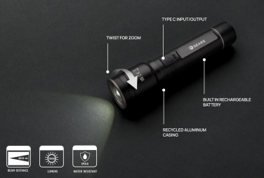 Logotrade promotional giveaway image of: RCS recycled aluminum USB-rechargeable heavy duty torch