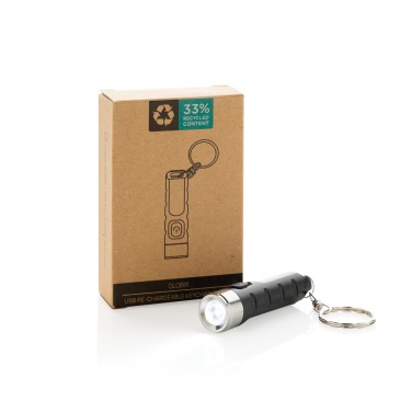 Logotrade promotional product picture of: Globix RCS recycled plastic USB re-chargeable keychain torch