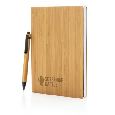Logo trade promotional merchandise picture of: A5 Bamboo notebook & pen set