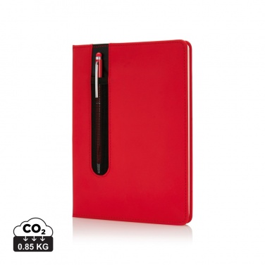 Logo trade promotional giveaways image of: Standard hardcover PU A5 notebook with stylus pen
