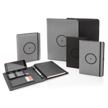 Logo trade corporate gifts image of: Air 5W wireless charging portfolio A4 w/ 5000 mAh powerbank