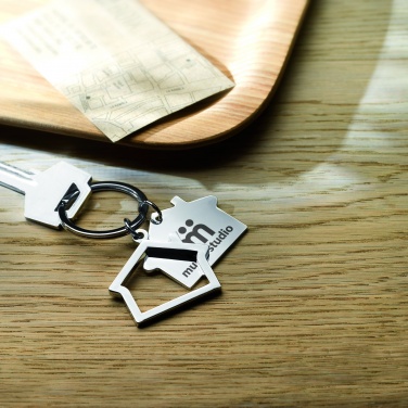 Logo trade corporate gifts image of: Metal key ring house shape Jyvaskyla
