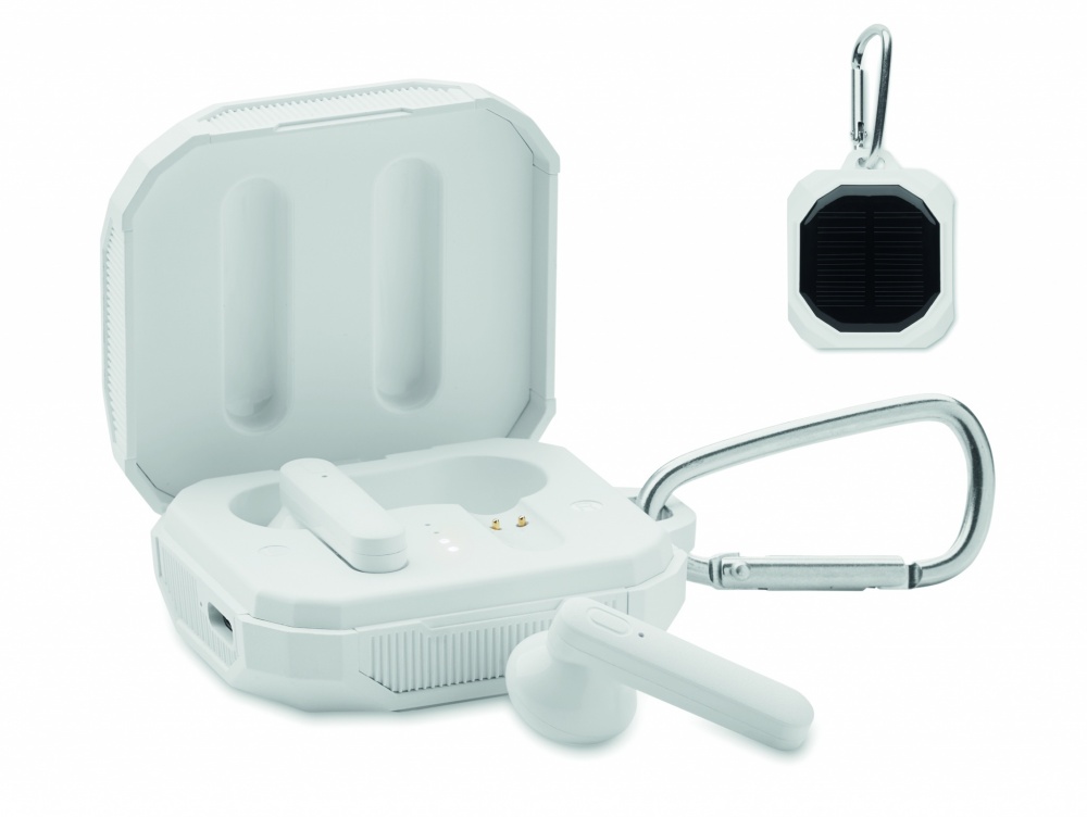 Logo trade promotional gifts image of: TWS earbuds with solar charger