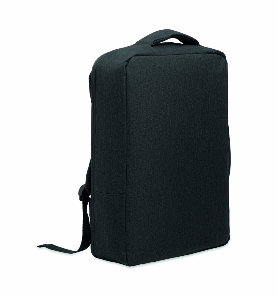 Logo trade business gift photo of: A safe 15-inch laptop backpack made of 300D RPET with a 210D RPET lining and customizable printing.