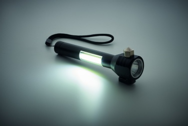 Logo trade promotional product photo of: 3-in-1 aluminum flashlight with an emergency hammer and seatbelt cutter, customizable with printing