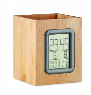 Logotrade promotional items photo of: Bamboo pen holder and LCD clock