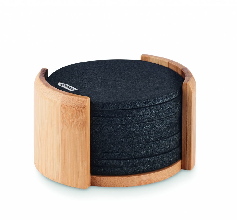 Logo trade advertising products image of: RPET coasters in bamboo holder
