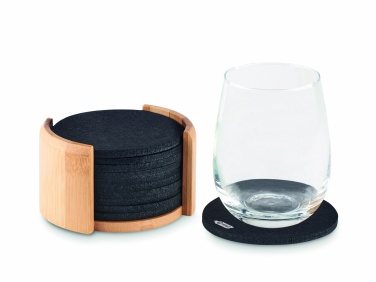 Logo trade promotional items image of: RPET coasters in bamboo holder