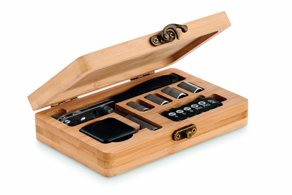 Logo trade advertising products picture of: 13 piece tool set, bamboo case
