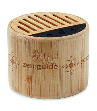 Logo trade advertising product photo of: Round bamboo wireless speaker
