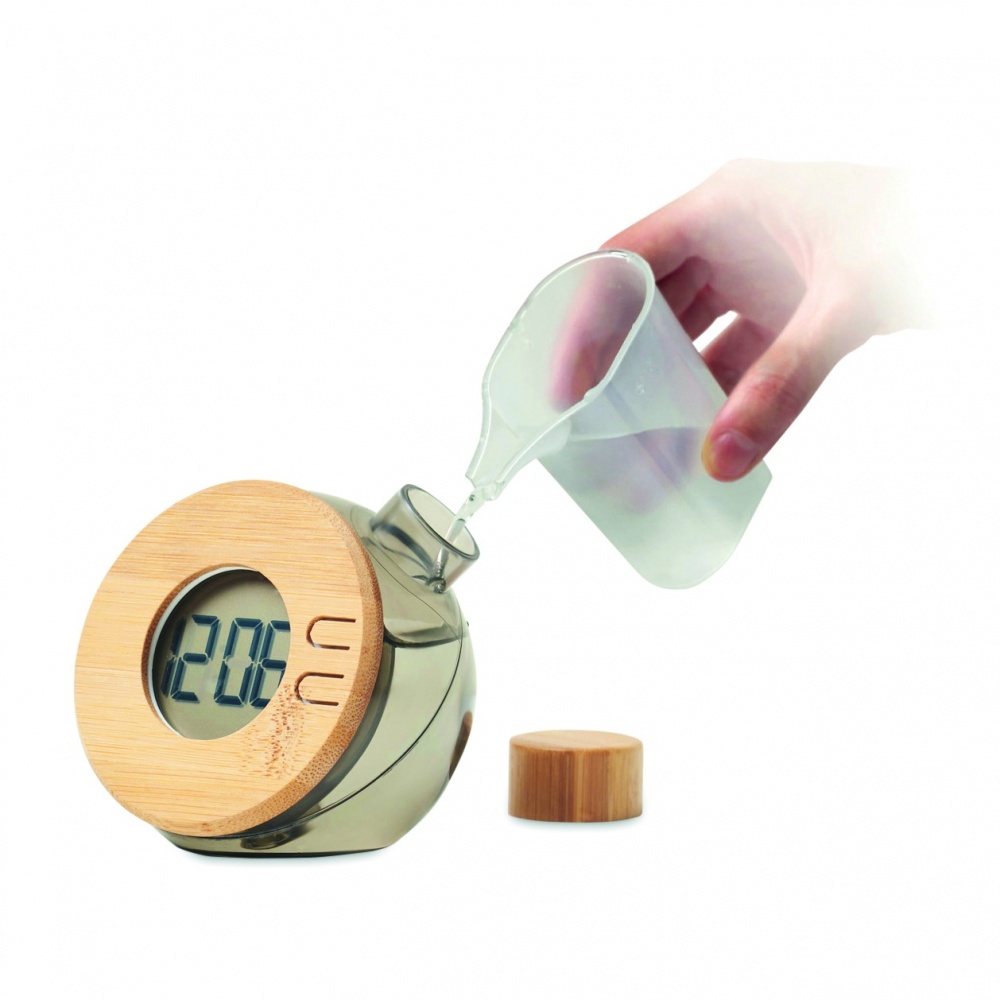 Logo trade promotional merchandise photo of: Water powered bamboo LCD clock