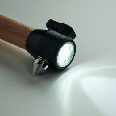 Logotrade promotional gift image of: 3-in-1 bamboo flashlight with an emergency hammer and seatbelt cutter