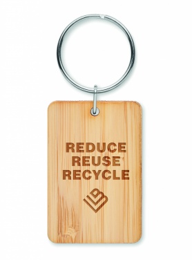 Logo trade promotional giveaways picture of: Rectangular bamboo key ring Riihimäki
