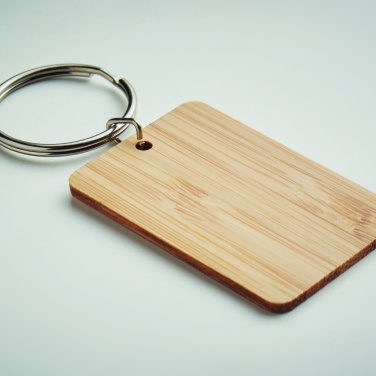 Logo trade promotional gift photo of: Rectangular bamboo key ring Riihimäki