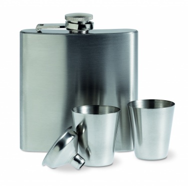Logo trade promotional giveaway photo of: Slim hip flask w 2 cups set