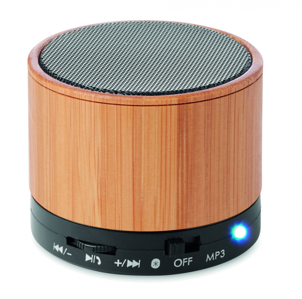 Logo trade promotional items picture of: Round Bamboo wireless speaker