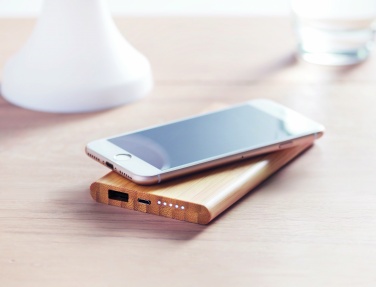Logo trade business gifts image of: Wireless power bank in bamboo 6000mAh ARENA