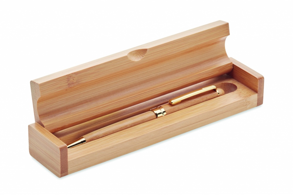 Logo trade promotional item photo of: Bamboo twist-action ballpoint pen in a box