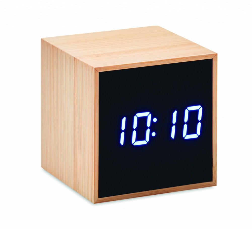 Logo trade promotional items image of: LED alarm clock bamboo casing Dortmund