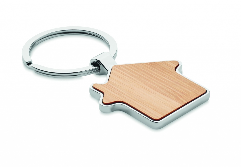 Logo trade promotional items image of: House key ring metal bamboo NORDIC