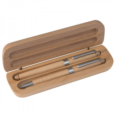 Logo trade promotional gifts image of: Wooden writing set ballpen and roller INDIANAPOLIS