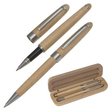 Logotrade promotional gift picture of: Wooden writing set ballpen and roller INDIANAPOLIS