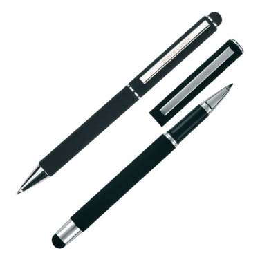 Logo trade promotional giveaways image of: Writing set ballpoint pen & roller soft touch CLAUDIE