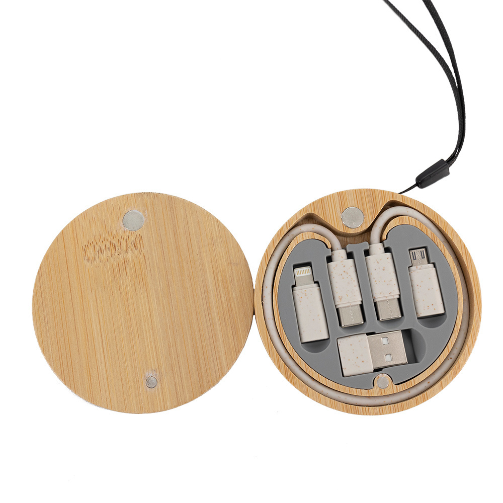 Logo trade promotional giveaways picture of: 4in1 cable in wooden case, LH-ZM01