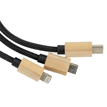 Logotrade promotional products photo of: 3-in-1 cable with elighted logo in a wooden casing, LH-ZMU06