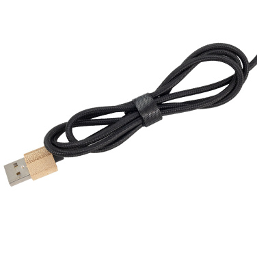 Logo trade business gift photo of: 3-in-1 cable with elighted logo in a wooden casing, LH-ZMU06