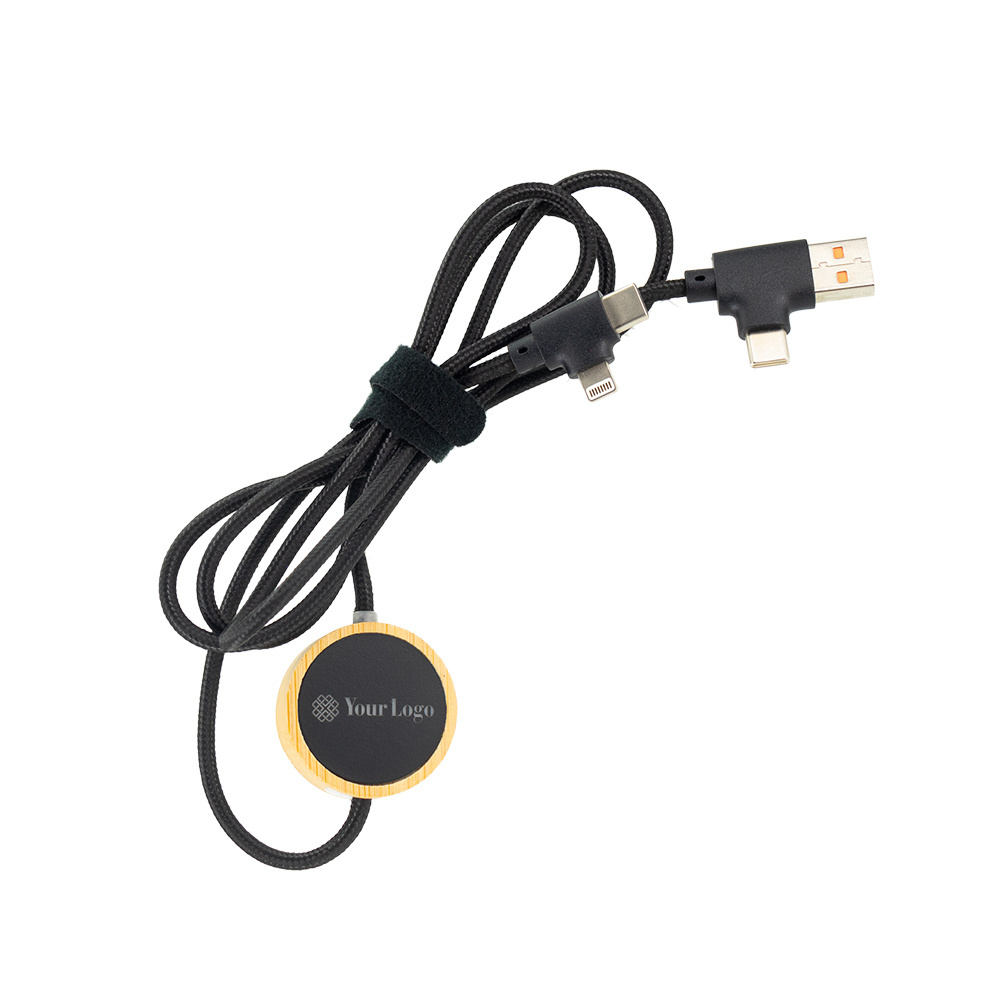 Logotrade promotional giveaway picture of: 4in1 long wooden cable with elighted logo for engraving
