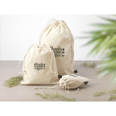 Logo trade promotional gifts picture of: Gift Pouch Natural GRS Recycled Cotton (150 g/m²) M