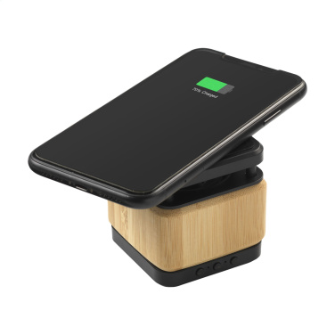 Logo trade promotional gifts image of: Bamboo Block Speaker with wireless charger