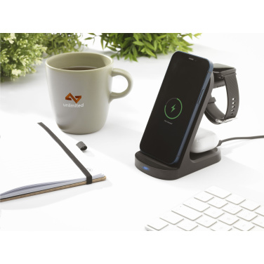 Logotrade promotional merchandise photo of: Triple-Up RCS Recycled ABS Wireless Charger Stand