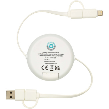 Logotrade promotional item image of: Chechia 5-in-1 recycled plastic 100 cm retractable data sync and 45W fast charge cable