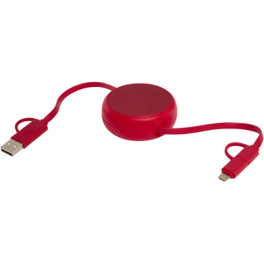 Logo trade promotional products image of: Alasia 5-in-1 100 cm recycled plastic and aluminium retractable data sync and 45W fast charge cable