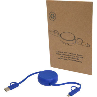 Logo trade corporate gifts picture of: Alasia 5-in-1 100 cm recycled plastic and aluminium retractable data sync and 45W fast charge cable